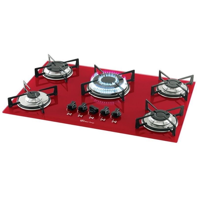 Cooktop Fischer a Gás com 5 Bocas Vidro Rouge | Bivolt