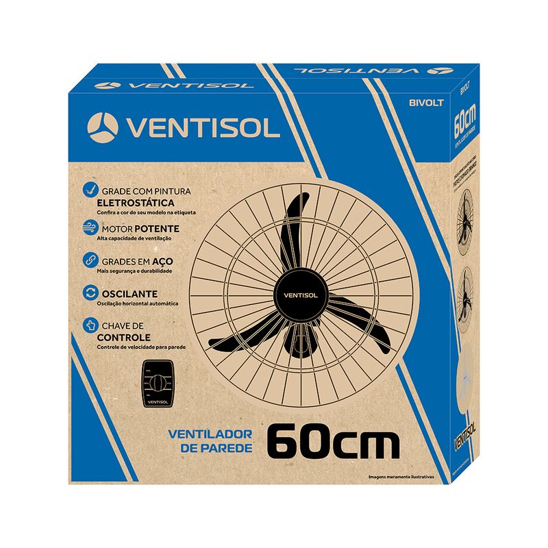Ventilador de Parede Ventisol Cromado 60cm 200W
