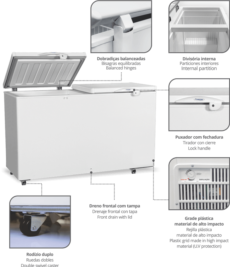 Freezer Horizontal Fricon Hced411 C 411 Litros Branco | 220v