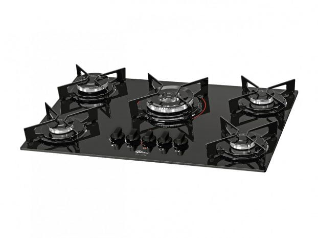 Cooktop Fischer Fit Line a Gás 5 Queimadores Mesa de Vidro