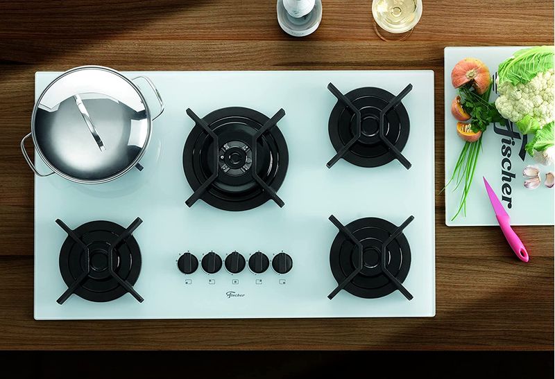 Cooktop Fischer 5 Bocas a Gás Infinity Vidro Branco | Bivolt