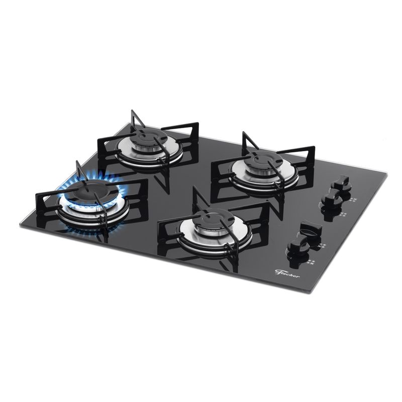 Cooktop Fischer 4 Bocas Gás Mesa Vidro Preto | Bivolt