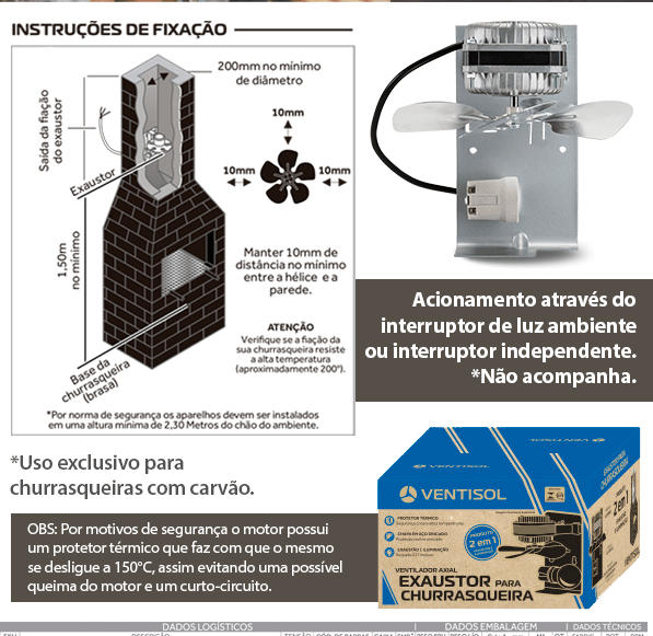 Exaustor Churrasqueira Ventisol 60W Bocal Lâmpada | 220V