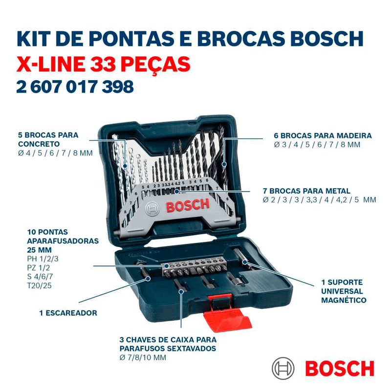 Jogo Pontas e Brocas Mala X-Line Bosch Com 33 Peças