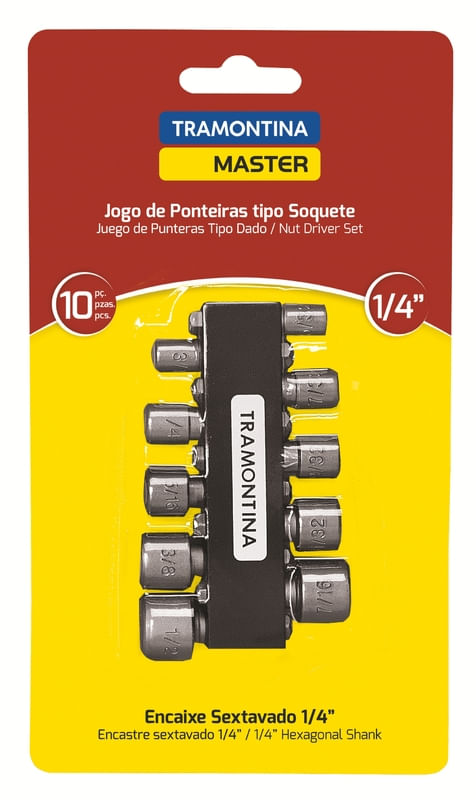 Jogo de Ponteiras Soquete 10 Peças Tramontina Sextavado 1/4"