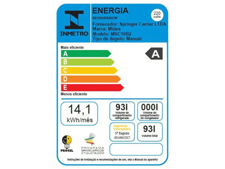 Frigobar Midea 93 Litros MRC10B2 | 220V