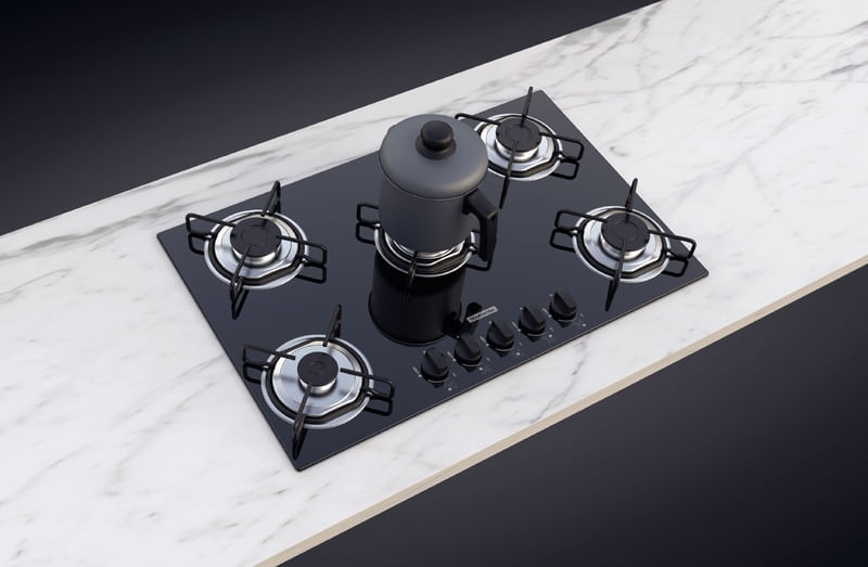 Cooktop a Gás Tramontina em Vidro Temperado Preto 5 Queimadores