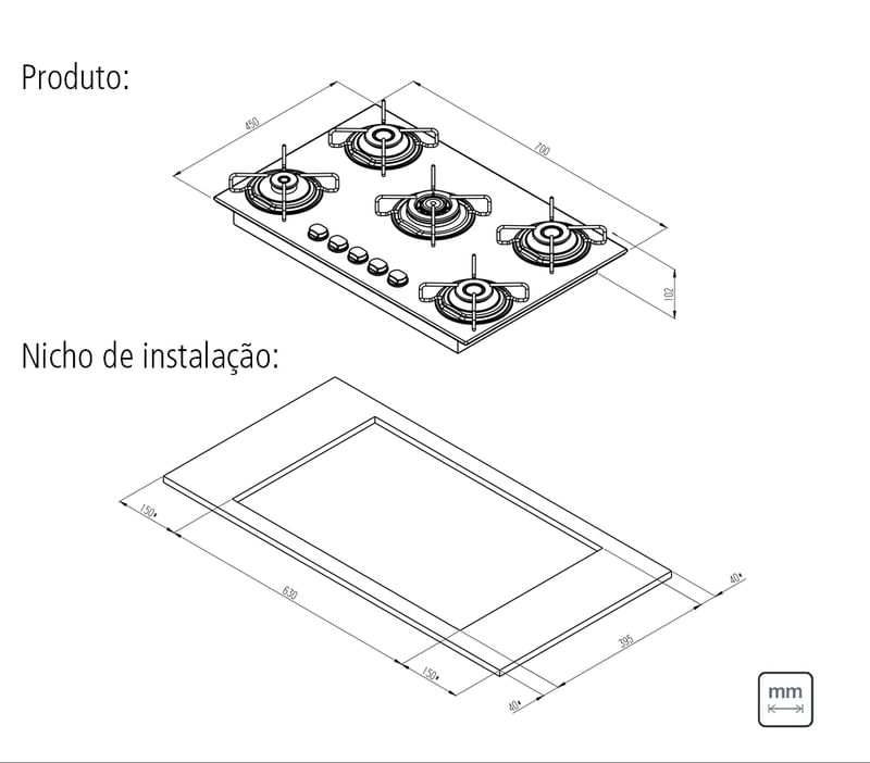 Cooktop a Gás Tramontina Penta Side Plus em Vidro Temperado Preto