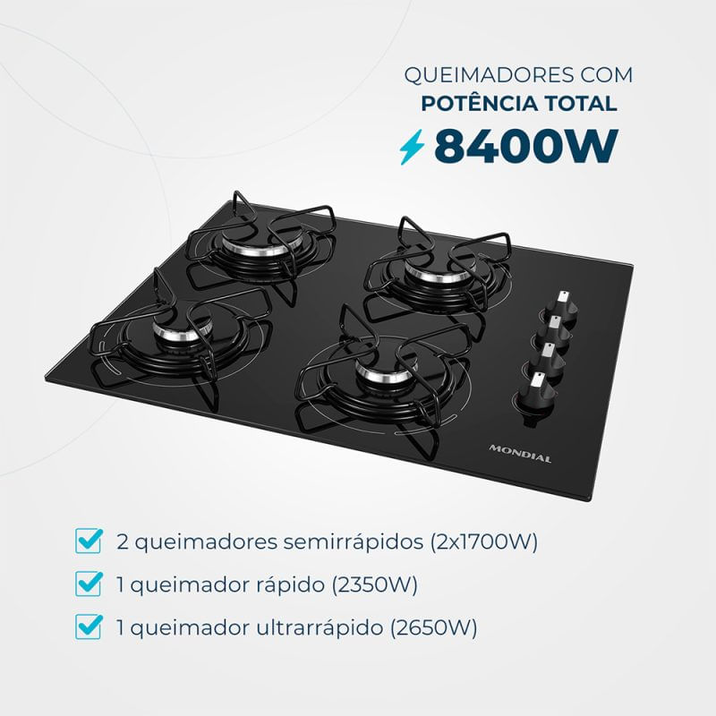 Cooktop a Gás 4 Bocas Mondial CTG-01 | Bivolt