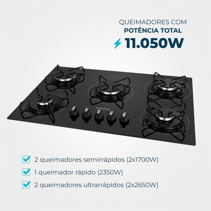 Cooktop a Gás 5 Bocas Mondial CTG-02 | Bivolt