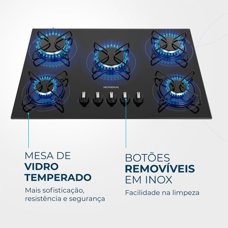 Cooktop a Gás 5 Bocas Mondial CTG-02 | Bivolt