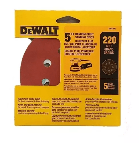 Kit Dewalt 5 Discos De Lixa Grão 220 8 Furos