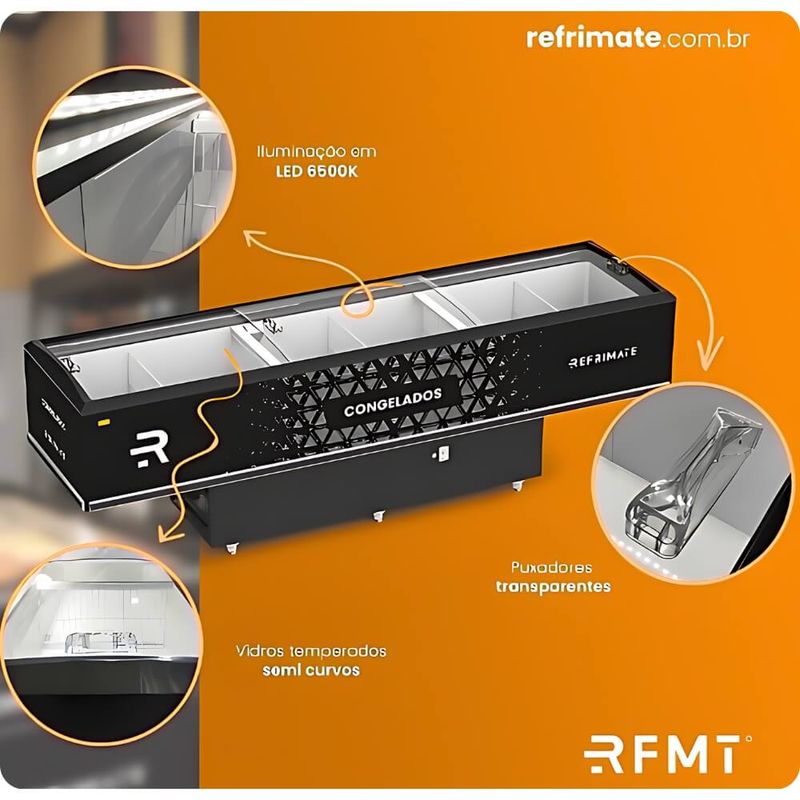 Ilha Expositora p/ Congelados e Resfriados 3,0m Refrimate EIVIT3000 | 220V
