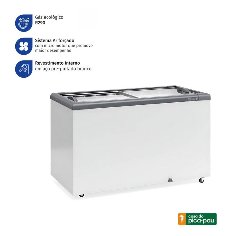 Freezer Horizontal 395 Litros Gelopar GHD-400CZ Tampa De Vidro | 220v