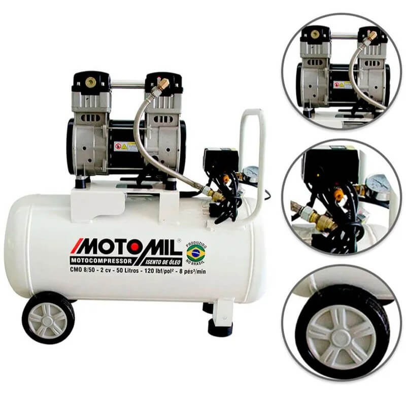 Motocompressor de Ar Odontológico 2HP 120lbs CMO8/50 Motomil | 220V