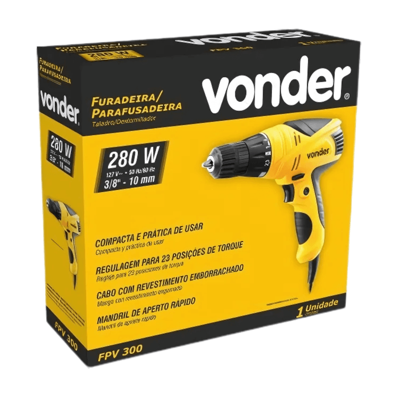 Furadeira e Parafusadeira Elétrica 3/8 FPV300 220V 280W - Vonder