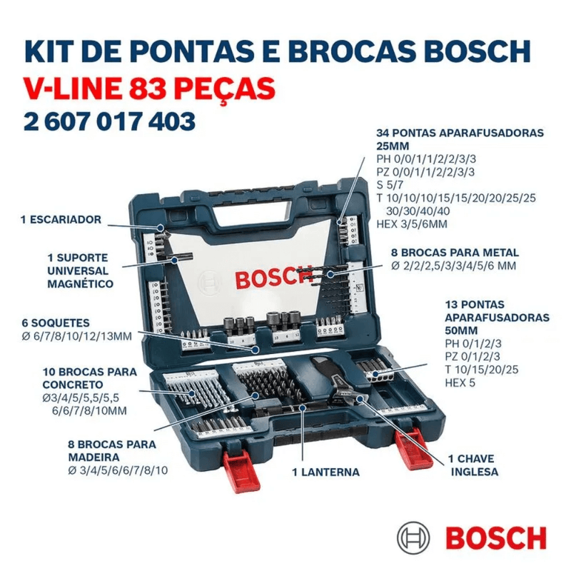 Kit De Pontas E Brocas Bosch V-Line Com 83 Peças