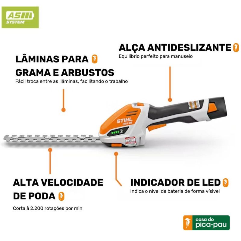 Podador de arbustos STIHL à Bateria HSA 26 com Carregador + Bateria | 220V