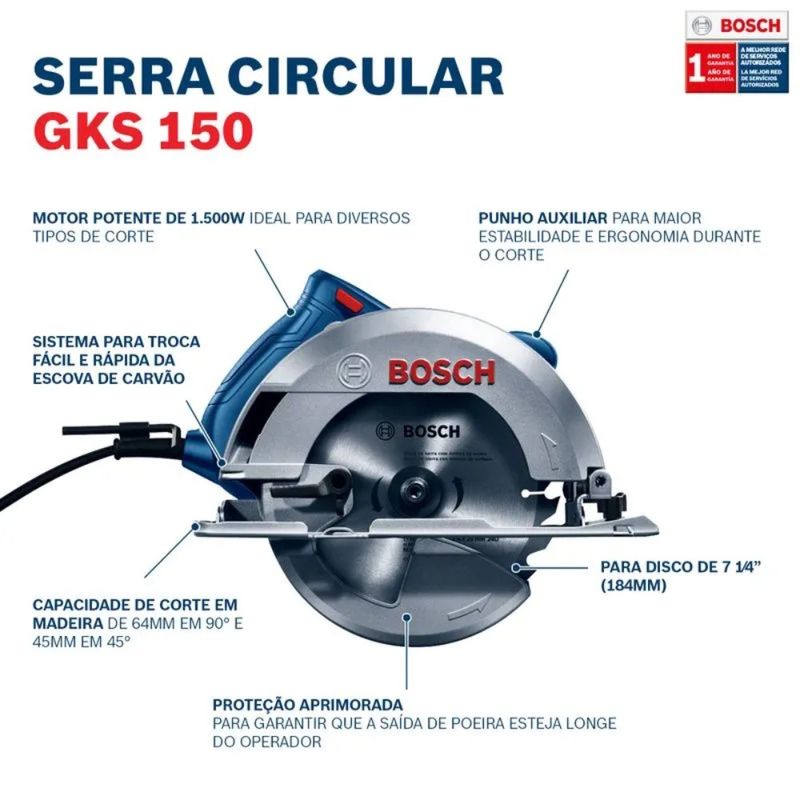 Serra Circular Profissional GKS150 220V + Bolsa - Bosch