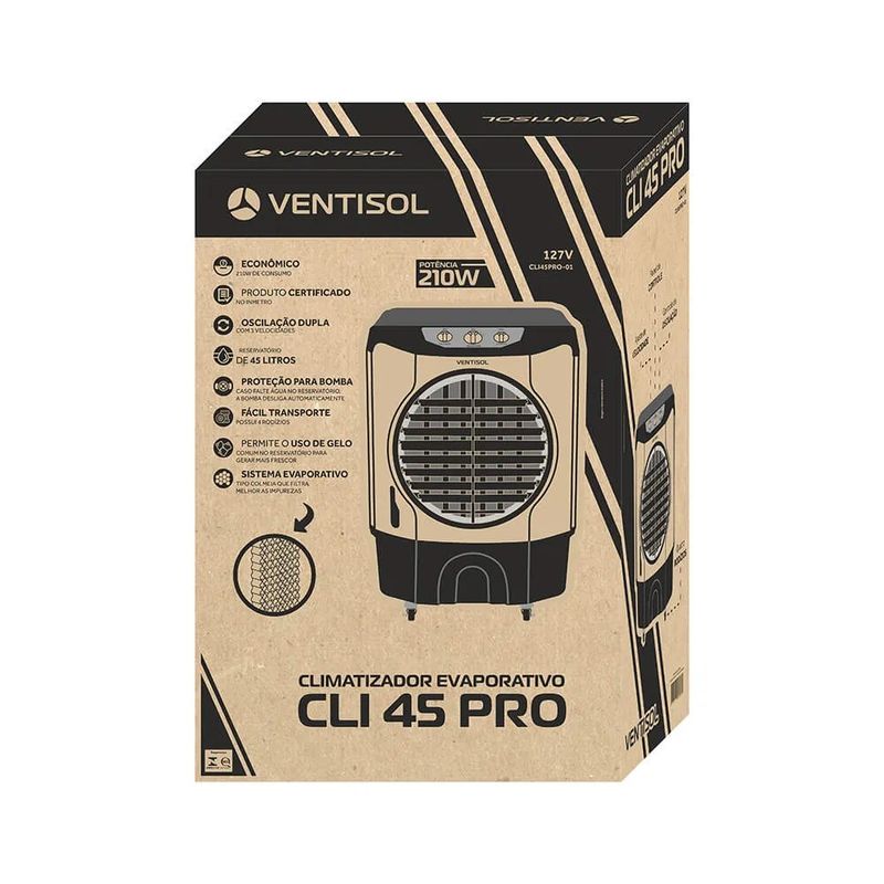 Climatizador De Ar Evaporativo Ventisol Cli Pro 45 Litros 210w | 220v