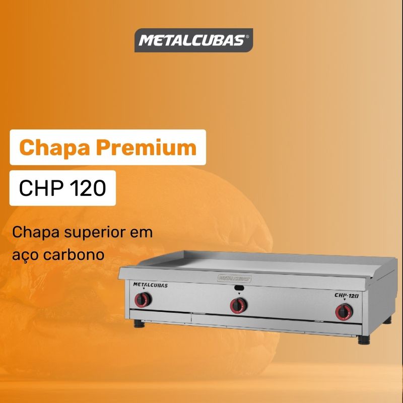 Chapa a Gás Premium Metalcubas CHP-120 em aço inox