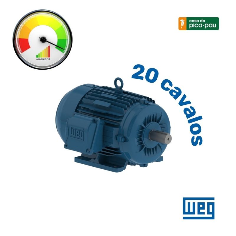 Motor Elétrico WEG 20 CV 2 Polos Trifásico Blindado IPW55 IR3 Premium | 220/380V