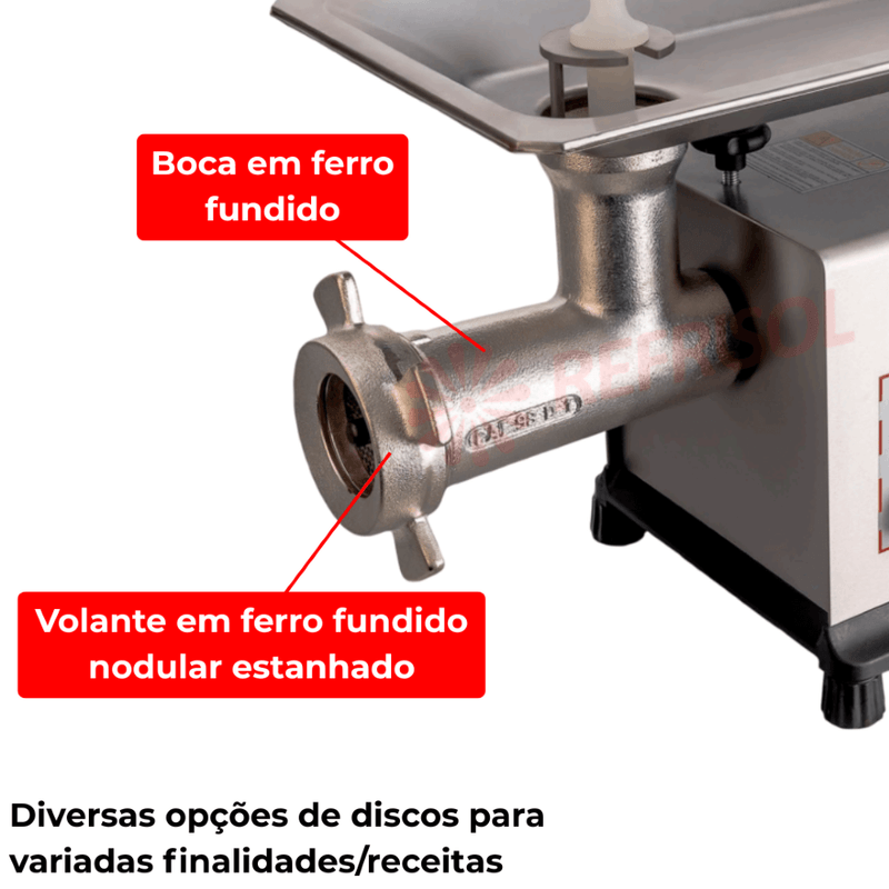 Moedor de Carne CAF 98DS-TI Inox Trifásico 400kg/h | 380V