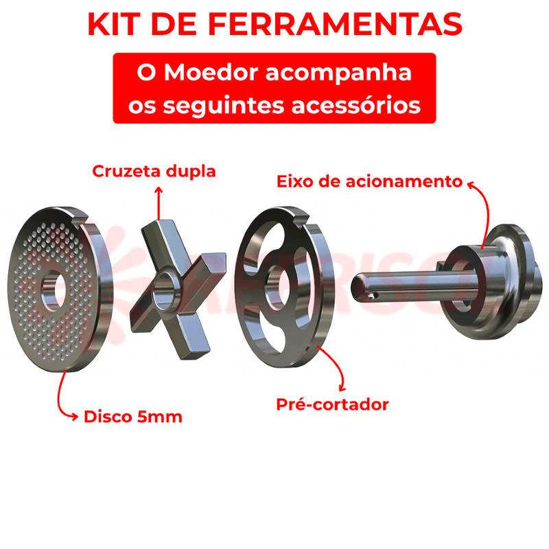 Moedor de Carne CAF 98DS-TI Inox Trifásico 400kg/h | 380V