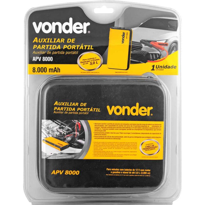Auxiliar de Partida Portátil Vonder APV 8000 com Lanterna LED