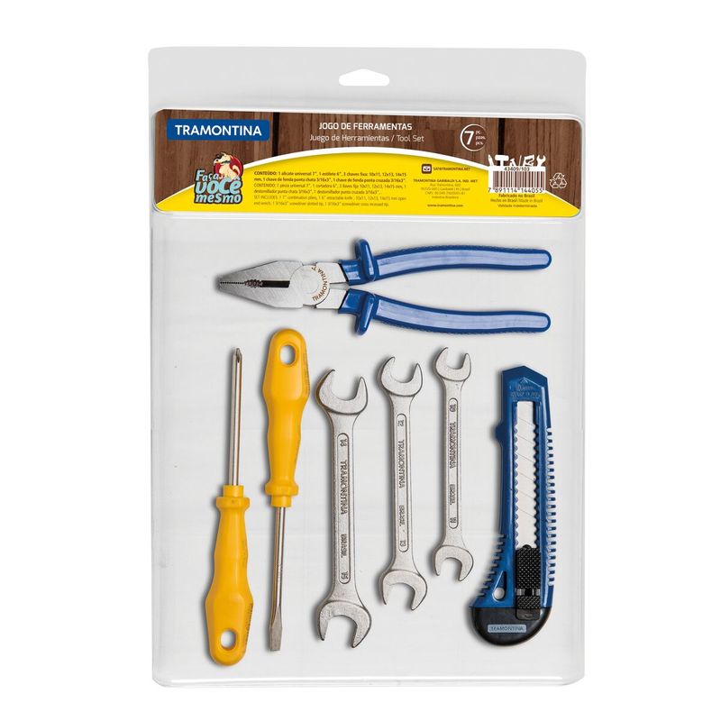 Kit de Ferramentas Tramontina 7 Peças – Alicate, Estilete e Chaves
