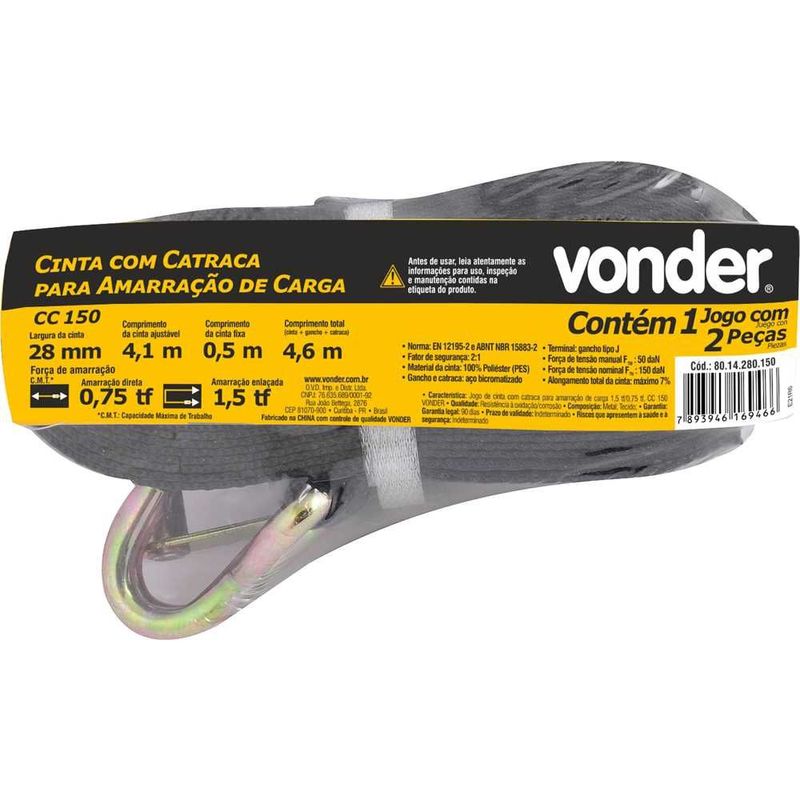 Jogo de Cinta para Amarração de Carga Vonder 1,5tf/0,75tf CC150 com Catraca
