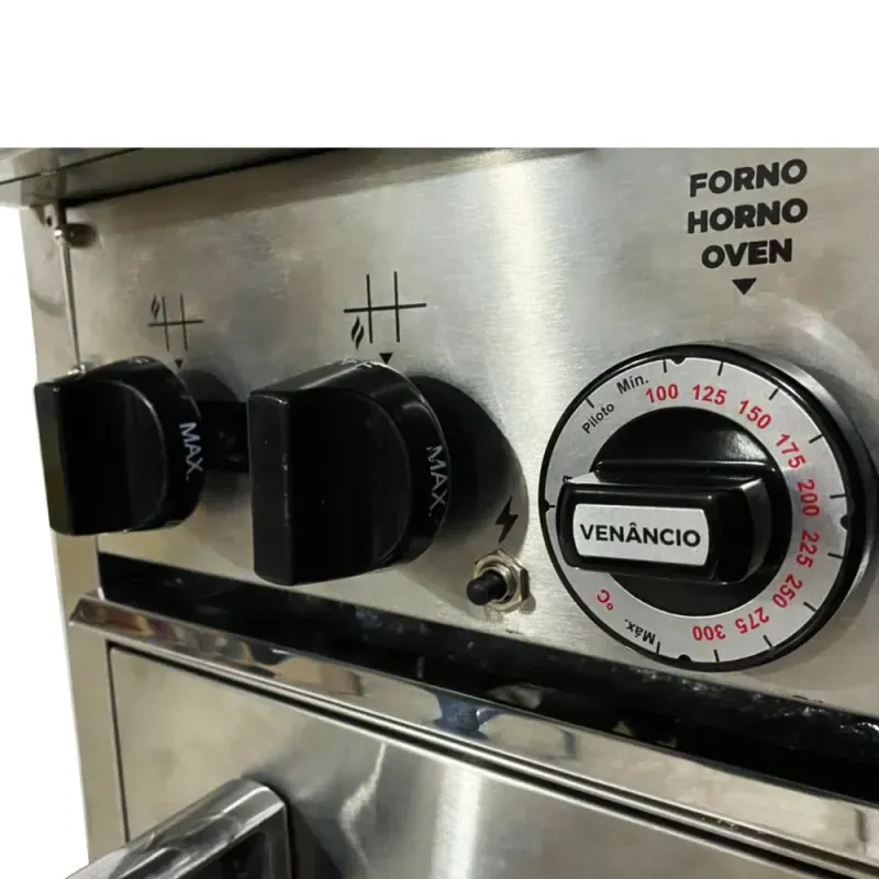 Fogão Industrial 4 Bocas Venâncio FA4F Inox com Forno e Chama Piloto