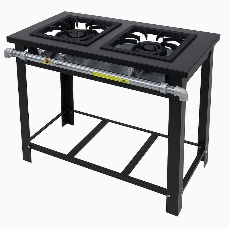 Fogão Maxi 2 Queimadores Venâncio – Gás GLP Baixa Pressão, Aço Carbono Industrial
