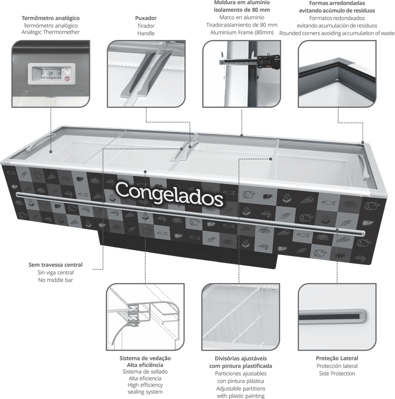 Freezer Ilha Horizontal Fricon ICED 1163V Vidro Temperado 1163L com LED Preto | 220V