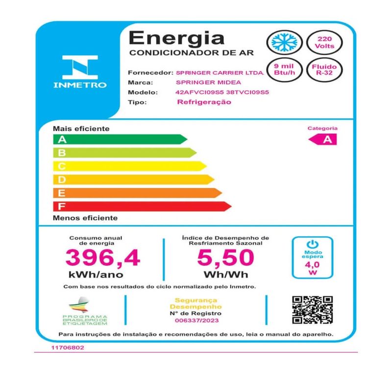 Ar Condicionado Inverter Springer Midea AirVolution Connect 9.000 BTU Frio | 220V