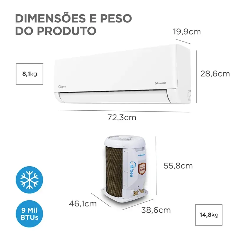 Ar-Condicionado Inverter Midea AirVolution AI 9.000 BTUs Frio | 220V