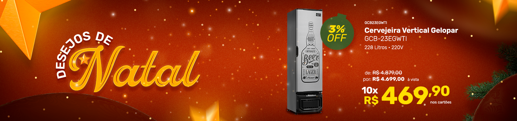 Cervejeira Vertical Gelopar 228 Litros GCB-23EGWTI 220V