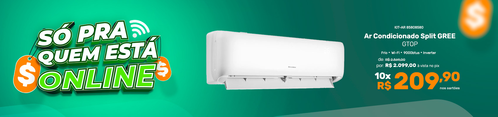 Ar-condicionado Gree G-Top Auto Inverter 9.000 BTUs Wi-fi Frio 220V